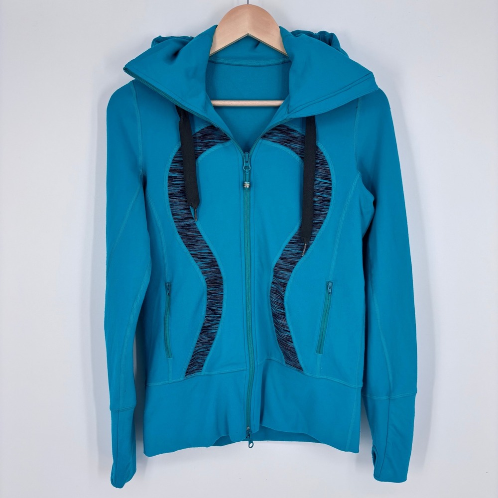 Lululemon Full Zip Hoodie Jacket Womens 6 Teal Blue Space Dye Activewear